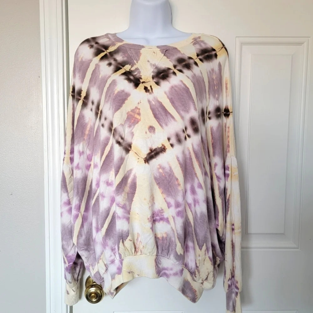 Young Fabulous And Broke Tie Dye Long Sleeve Shirt So Soft Purple Ivory M